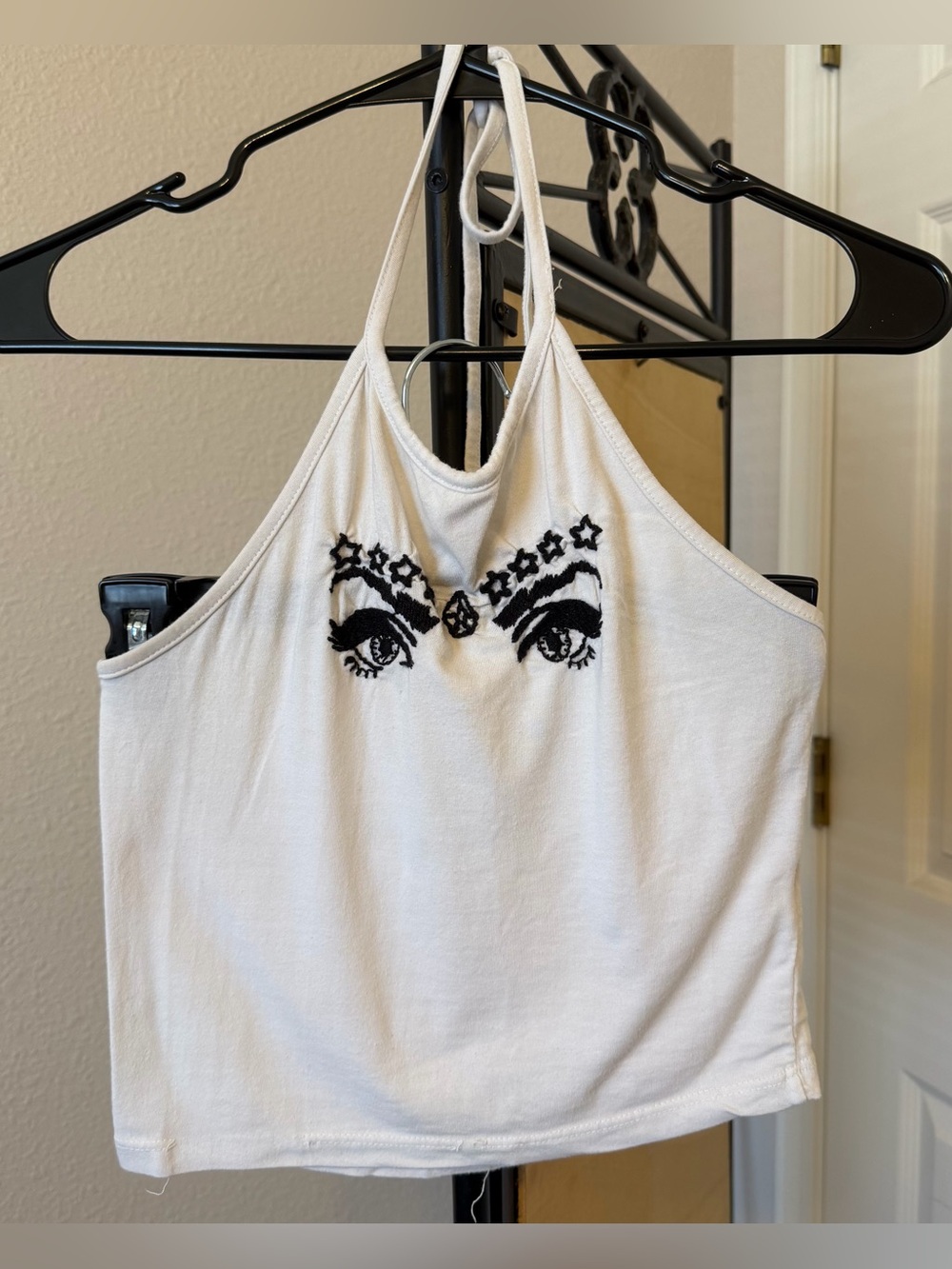Brandy Melville women’s S/M white embroidered halter top y2k festival bohemian